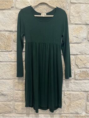 Women's Long Sleeve Empire Waist Dress in Forest Green